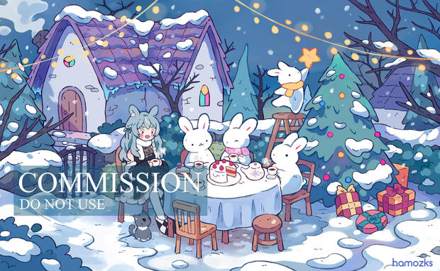 Commission for @fioclearesta - Christmas Party (Dec 2023)